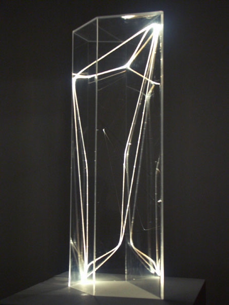 CARLO BERNARDINI, Spazio Permeabile 2004, fibre ottiche, plexiglass, cm h 80x20x30.