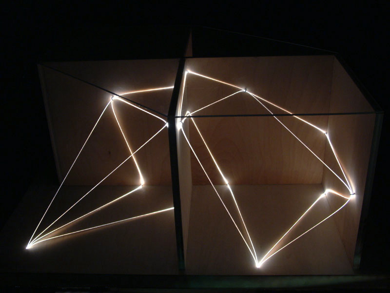 CARLO BERNARDINI, Architettural Space 2002, fibre ottiche, legno, cm h 40x80x65, Sculpture Space, Utica, New York