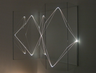 CARLO BERNARDINI, Volumi Virtuali 2001, Optical fibres, plexiglass; feet h 3,5x4,5x1,5.