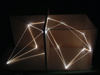 CARLO BERNARDINI, Architettural Space 2002, fibre ottiche, legno, cm h 40x80x65, Sculpture Space, Utica, New York