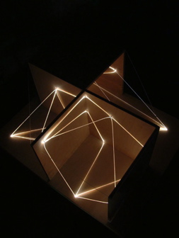 CARLO BERNARDINI, Architettural Space 2002, fibre ottiche, legno, cm h 40x80x65, Sculpture Space, Utica, New York.