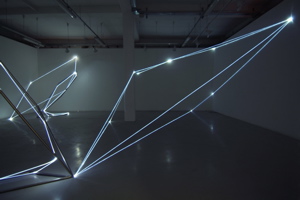 CARLO BERNARDINI, CATALIZZATORI DI LUCE 2005, fibre ottiche e acciaio inox; H mt 4x12x10  e H mt 4x4,5x4, Torino, Velan Centro Arte Contemporanea