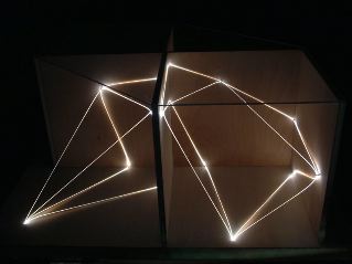 ARCHITETTURAL SPACE 2002 Fibre ottiche, legno, cm h 40x80x65, Sculpture Space, Utica, New York