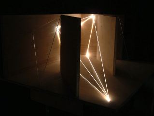 ARCHITETTURAL SPACE 2002 Fibre ottiche, legno, cm h 40x75x60, Sculpture Space, Utica, New York.