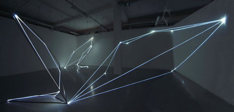 CARLO BERNARDINI, Light Catalyst 2005, stainless steel, optic fibers, feet h 14x42x36 and h 14x16x14, Torino, Velan Contemporary Art Center.