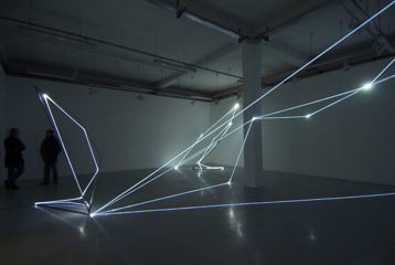 CARLO BERNARDINI, Light Catalyst 2005, stainless steel, optic fibers, feet h 14x42x36 and h 14x16x14; Torino, Velan Contemporary Art Center.