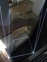 CARLO BERNARDINI, PERMEABLE SPACE 2008. Fiber optic installation, feet h 44x11x9. Valencia, La Nau - Universidad de Valencia.