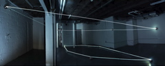 CARLO BERNARDINI, Event Horizon 2007, optic fibers, stainless steel spheres; feet h 14x45x35. New York, Swing Space, LMCC.