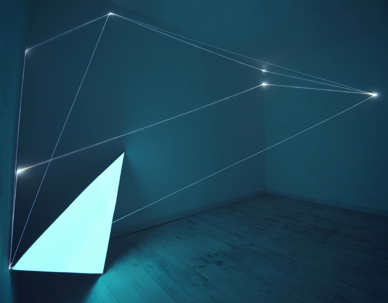 CARLO BERNARDINI, LIGHT CATALYST 2005, optic fibers, electroluminescent surface, feet h 11x22x7; Rome, Il Sole Contemporary Art Gallery