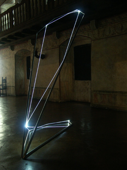 CARLO BERNARDINI, STATES OF LIGHTING 2005; stainless steel, optic fibers, feet h 14x5x3. Gorizia, Castello di Gorizia