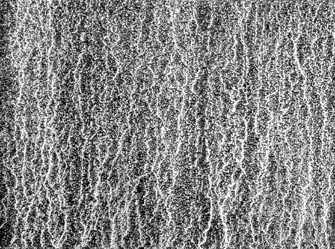 CARLO BERNARDINI, Virtual surfaces with light-shade lines 1996, white pigments in acrylic powder and phosphorous on boards (part.).