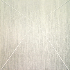 CARLO BERNARDINI, Virtual surfaces with light-shade lines 1996, white pigments in acrylic powder and phosphorous on boards, feet h 6,5x6,5 (light).