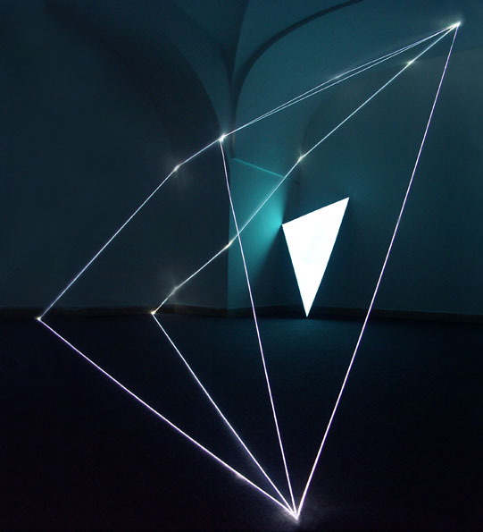 PERMEABLE SPACE 2003 Optic fibres, electro-luminescent surfase, feet h 10x15x13, XIV Quadriennial, Palazzo Reale, Napoli.