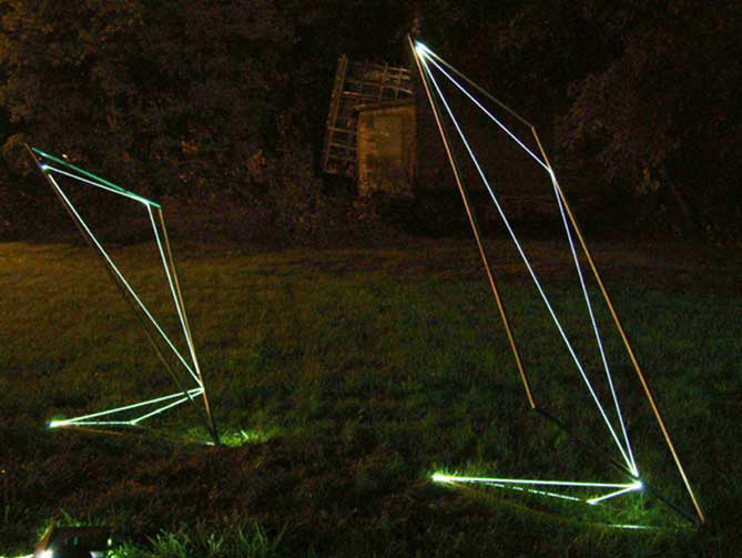 SPACE DRAWINGS 2002 Stainless steel, optical fibers, feet h 10x3x3-h 7x3x4, Utica, New York. 