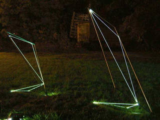 CARLO BERNARDINI, Space Drawings 2002, Stainless steel, optical fibers, feet h 10x3x3-h 7x3x4, Utica, New York. 