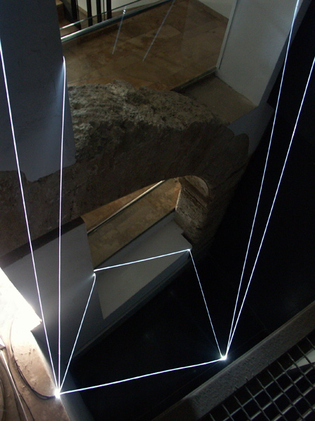 CARLO BERNARDINI, PERMEABLE SPACE 2008. Fiber optic installation, feet h 44x11x9. Valencia, La Nau - Universidad de Valencia.