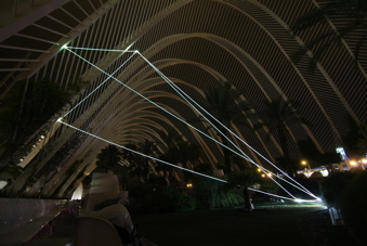 CARLO BERNARDINI, PERMEABLE SPACE 2008. Fiber optic installation, feet h 33x55x28. Valencia, Ciudad De Las Artes Y Las Ciencias.